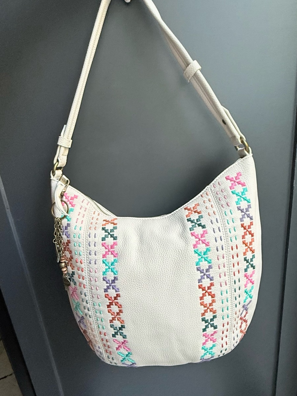 The Sak Cream Hobo Shoulder Bag with Multicolor Embroidery
